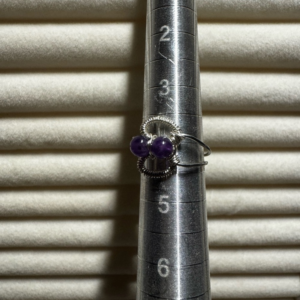 Elegant Silver and Purple Beaded Ring